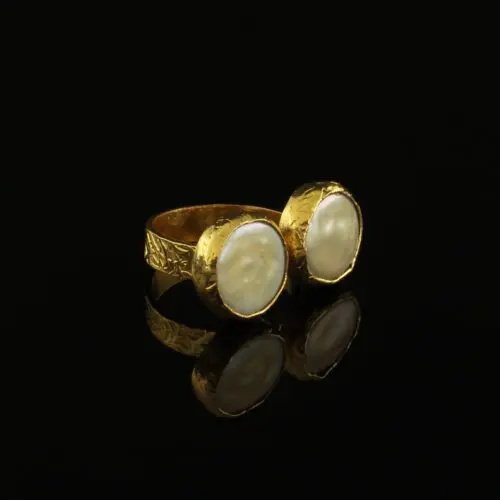 Handmade Carved Ring 24K Gold Finish with Mother of Pearl | inspired.jewelry