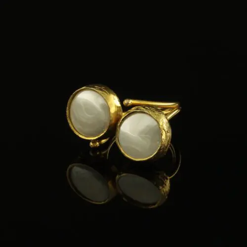 Handmade Carved Ring with Pearl 24K Gold Finish | inspired.jewelry