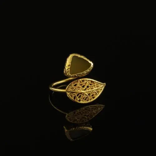 Handmade Leaf Ring 24K Gold Finish with Citrine Stone | inspired.jewelry