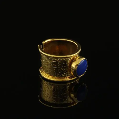 Handmade Carved Ring 24K Gold Finish with Lapis | inspired.jewelry