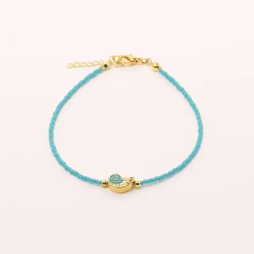 Handmade Anklet Bracelet Turquoise with Turquoise Seashell Gold Plated | inspired.jewelry