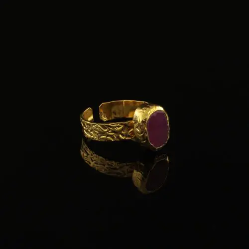 Handmade Carved Ring with Irregular Amethyst Natural Stone | inspired.jewelry