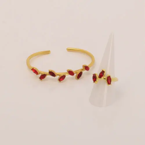 Handmade Jewelry Set Bracelet Ring with Red Crystals Gold Finish | Venus Jewelry | inspired.jewelry