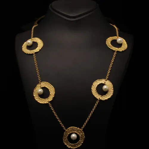 Handmade Necklace Carved with Pearls Gold Plated | Classy Jewelry | inspired.jewelry