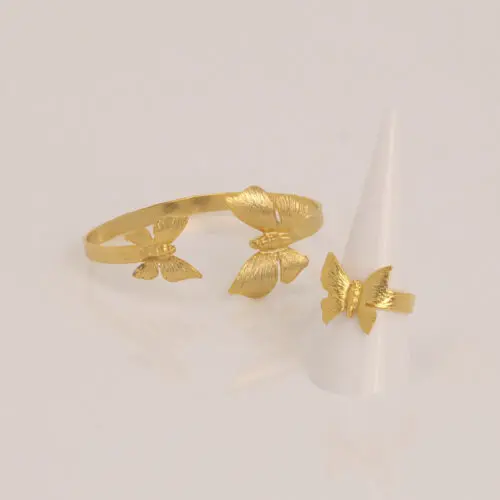 Jewelry Set Butterfly Handmade Carved Bracelet Ring Gold Finish | Genesis Jewelry | inspired.jewelry