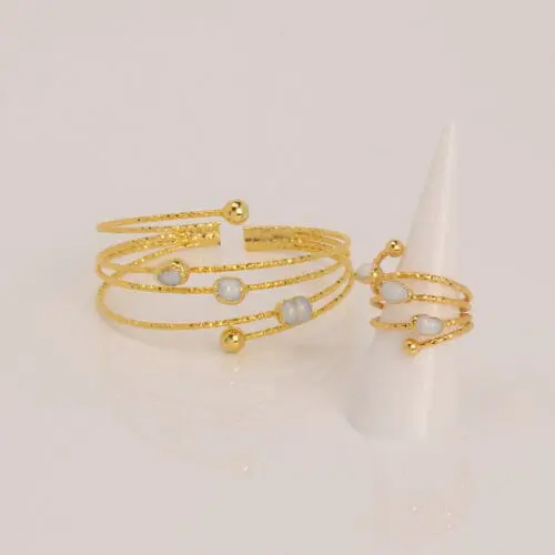 Handmade Jewelry Set Bracelet Ring with Pealrs Gold Finish | Sensations Jewelry | inspired.jewelry