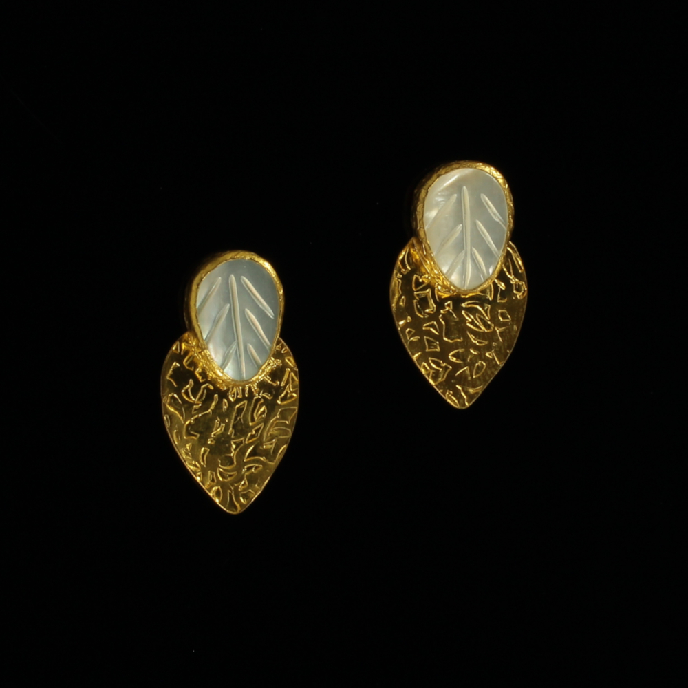 Handmade Carved Leaf Earrings with Baroque Ivory Gold Plated | Classic | inspired.jewelry