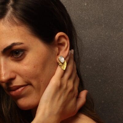 Handmade Carved Leaf Earrings with Baroque Ivory Gold Plated | Classic | inspired.jewelry