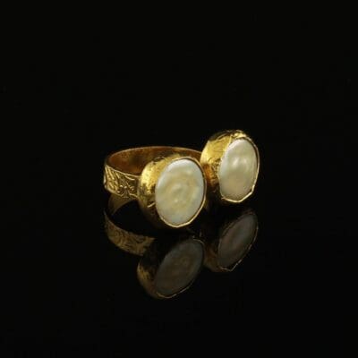 Handmade Carved Ring 24K Gold Finish with Mother of Pearl | inspired.jewelry