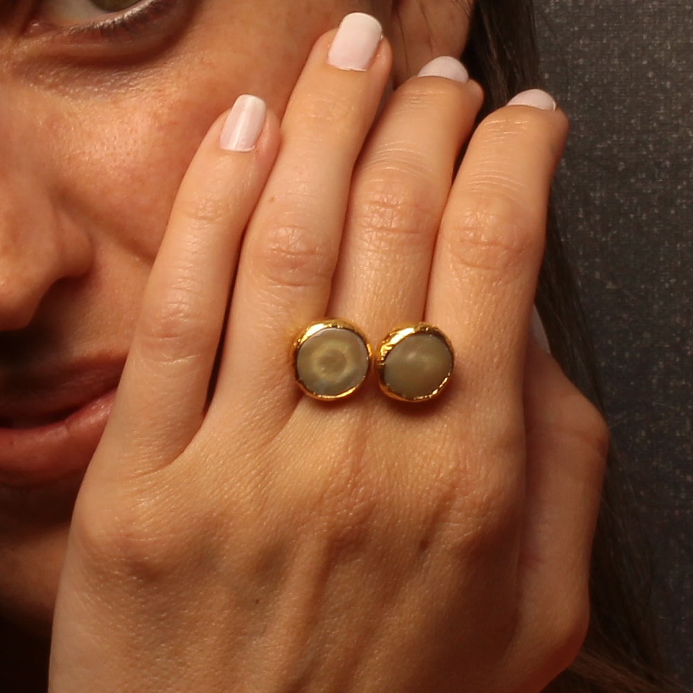 Handmade Carved Ring 24K Gold Finish with Mother of Pearl | inspired.jewelry