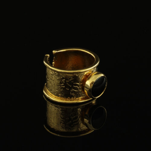 Handmade Carved Ring 24K Gold Finish with Onyx | inspired.jewelry