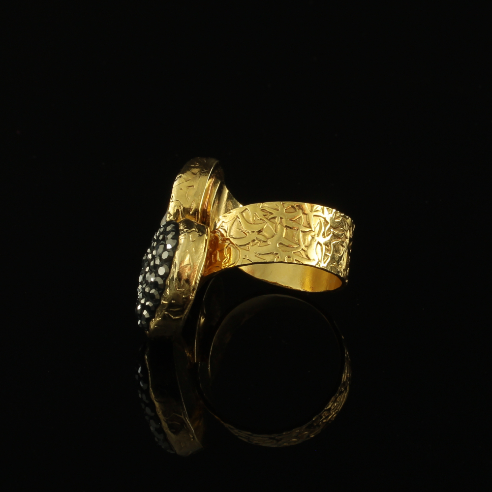 Handmade Carved Ring 24K Gold Finish with Pearl & Marcasite | inspired.jewelry