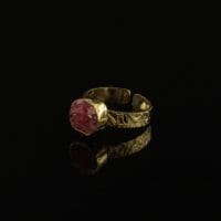 Handmade Carved Ring 24K Gold Finish with Ruby Chips | inspired.jewelry