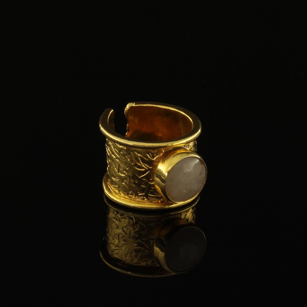 Handmade Carved Ring 24K Gold Finish with White Agate | inspired.jewelry