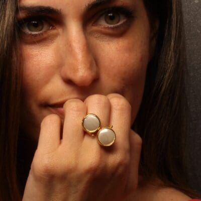 Handmade Carved Ring with Pearl 24K Gold Finish | inspired.jewelry