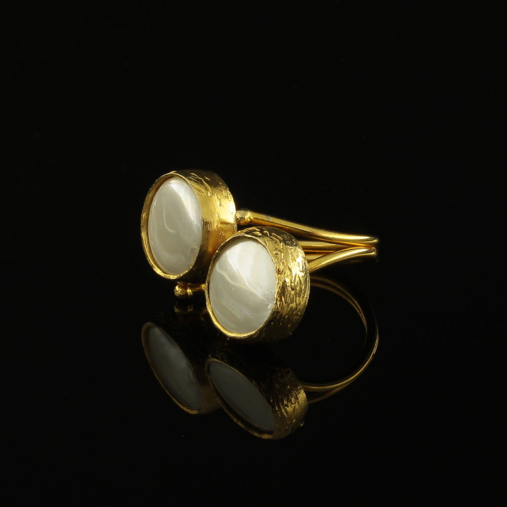 Handmade Carved Ring with Pearl 24K Gold Finish | inspired.jewelry