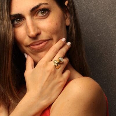 Handmade Leaf Ring 24K Gold Finish with Baroque Water Pearl | inspired.jewelry