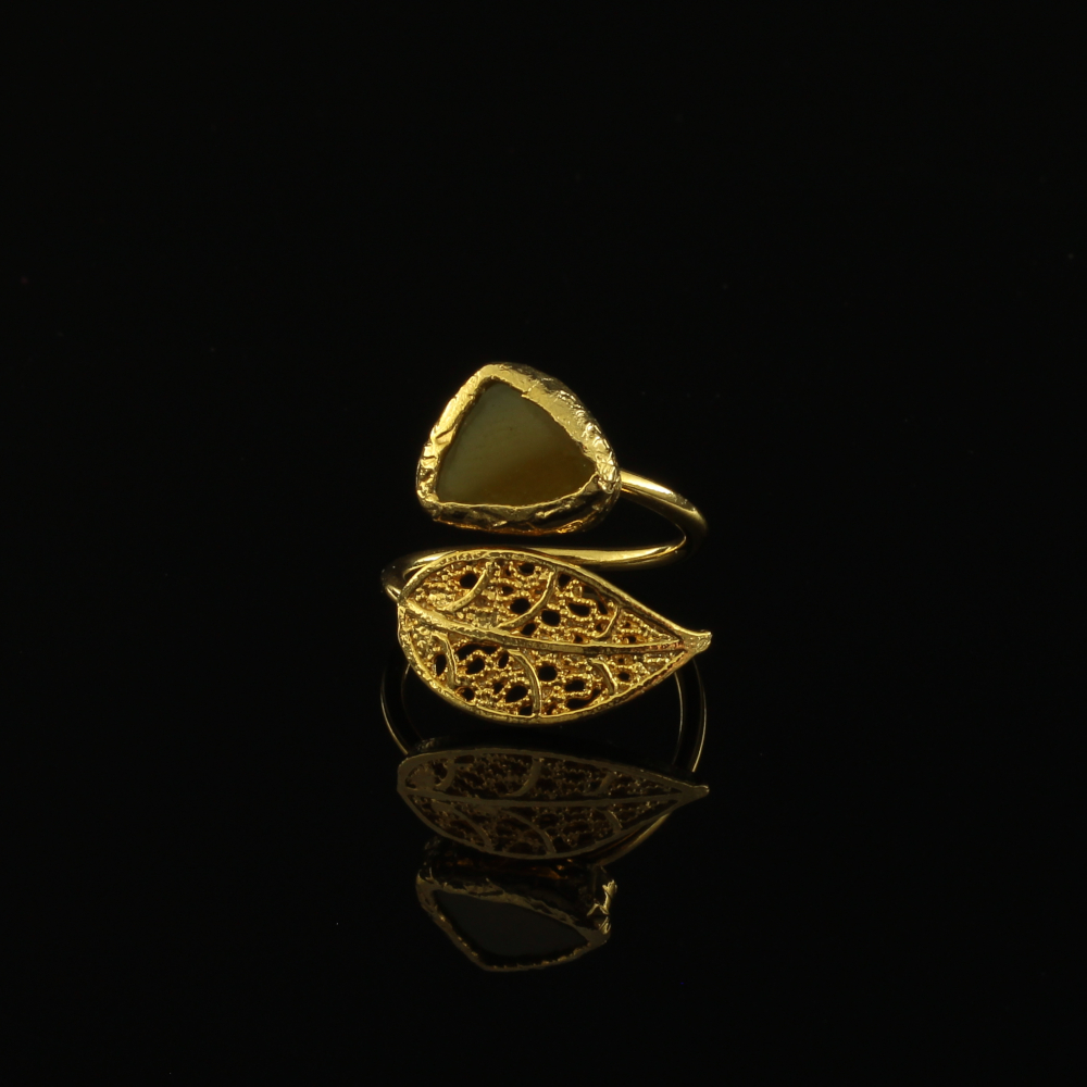 Handmade Leaf Ring 24K Gold Finish with Citrine Stone | inspired.jewelry