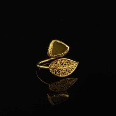 Handmade Leaf Ring 24K Gold Finish with Citrine Stone | inspired.jewelry