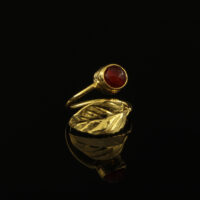 Handmade Leaf Ring 24K Gold Finish with Red Agate | inspired.jewelry