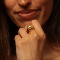 Handmade Leaf Ring 24K Gold Finish with Red Agate | inspired.jewelry