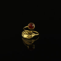 Handmade Leaf Ring 24K Gold Finish with Red Agate | inspired.jewelry