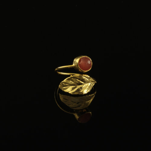 Handmade Leaf Ring 24K Gold Finish with Rhodonite| inspired.jewelry