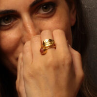Handmade Leaf Ring 24K Gold Finish with Rhodonite| inspired.jewelry