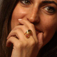 Handmade Leaf Ring 24K Gold Finish with Rhodonite| inspired.jewelry