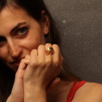 Handmade Leaf Ring 24K Gold Finish with Rhodonite| inspired.jewelry