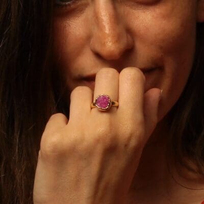 Handmade Ring 24K Gold Finish with Amethyst Chips | inspired.jewelry
