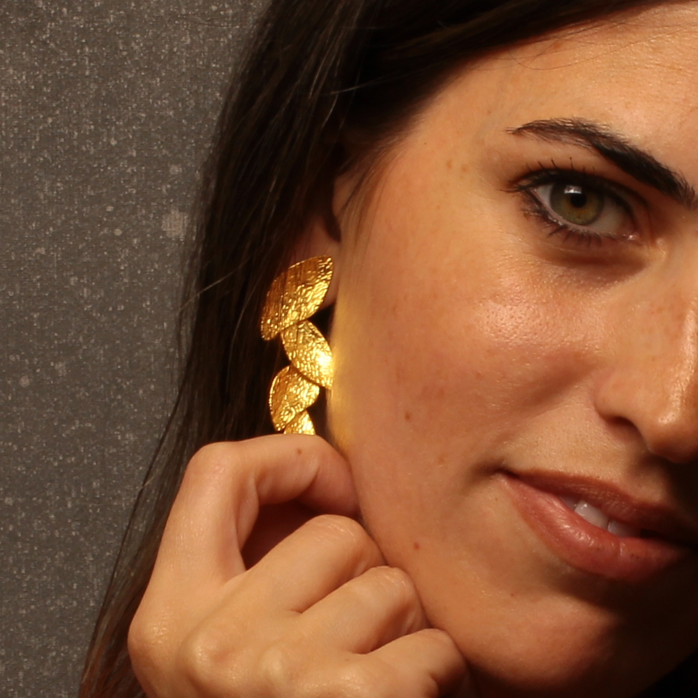 Handmade Leaf Earrings Gold Finish 24K | inspired.jewelry