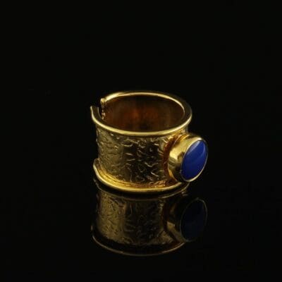 Handmade Carved Ring 24K Gold Finish with Lapis | inspired.jewelry