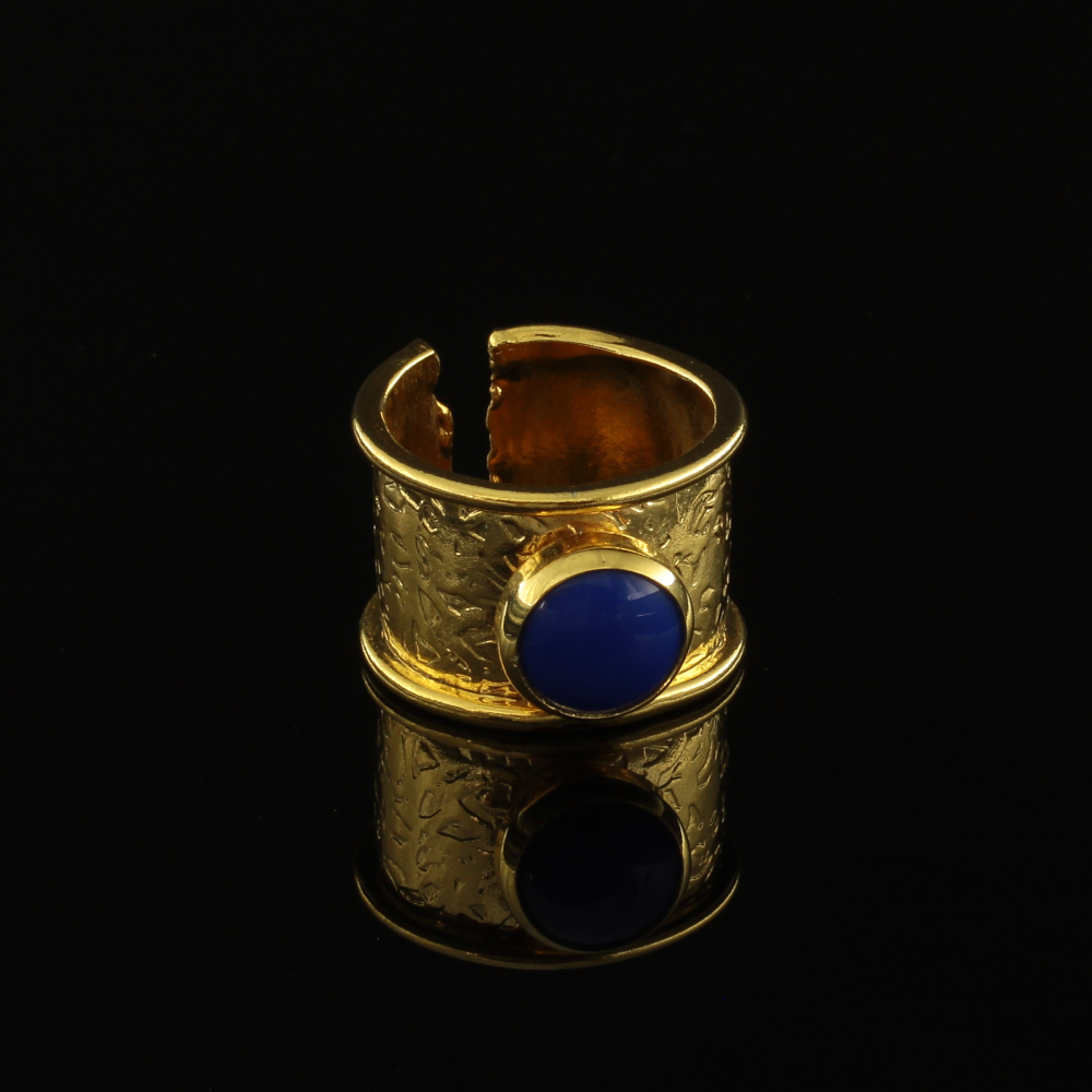 Handmade Carved Ring 24K Gold Finish with Lapis | inspired.jewelry