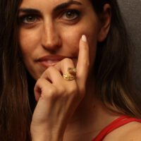 Handmade Leaf Ring 24K Gold Finish with Green Agate Chips| inspired.jewelry