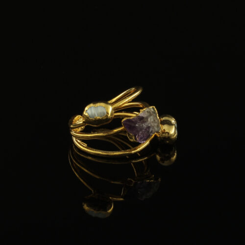 Handmade Amethyst & Pearl Ring Gold Finish| inspired.jewelry