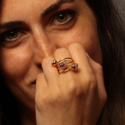 Handmade Amethyst & Pearl Ring Gold Finish| inspired.jewelry