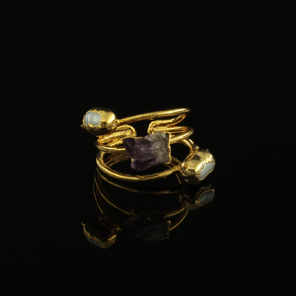 Handmade Amethyst & Pearl Ring Gold Finish| inspired.jewelry