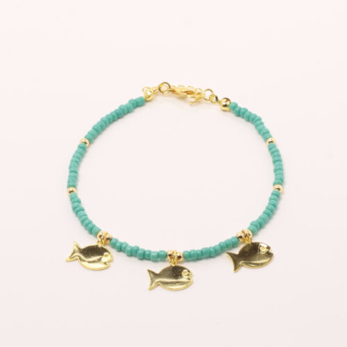 Handmade Anklet Ankle Bracelet Turquoise with Fishes Gold Plated | inspired.jewelry