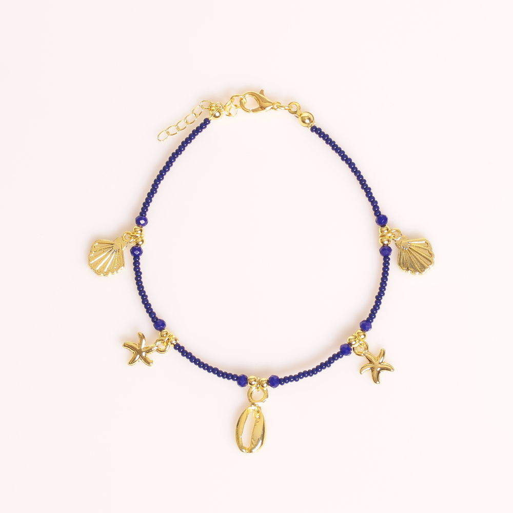 Handmade Anklet Bracelet Blue Gold Plated | inspired.jewelry