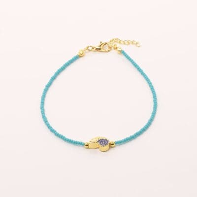 Handmade Anklet Bracelet Turquoise with Blue Seashell Gold Plated | inspired.jewelry