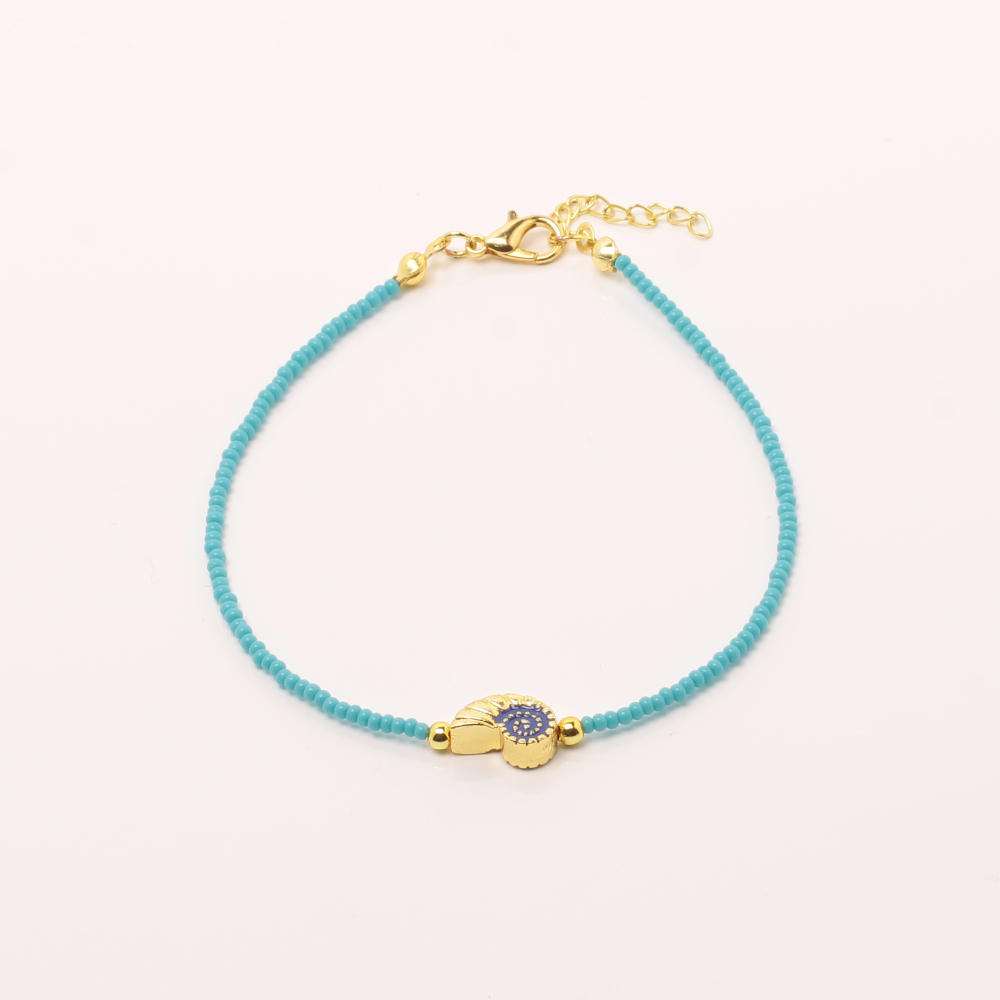 Handmade Anklet Bracelet Turquoise with Blue Seashell Gold Plated | inspired.jewelry