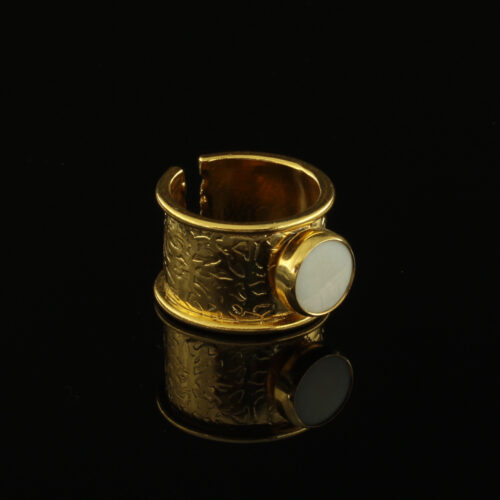 Handmade Carved Ring 24K Gold Finish with Mother of Pearl (Ivory) | inspired.jewelry