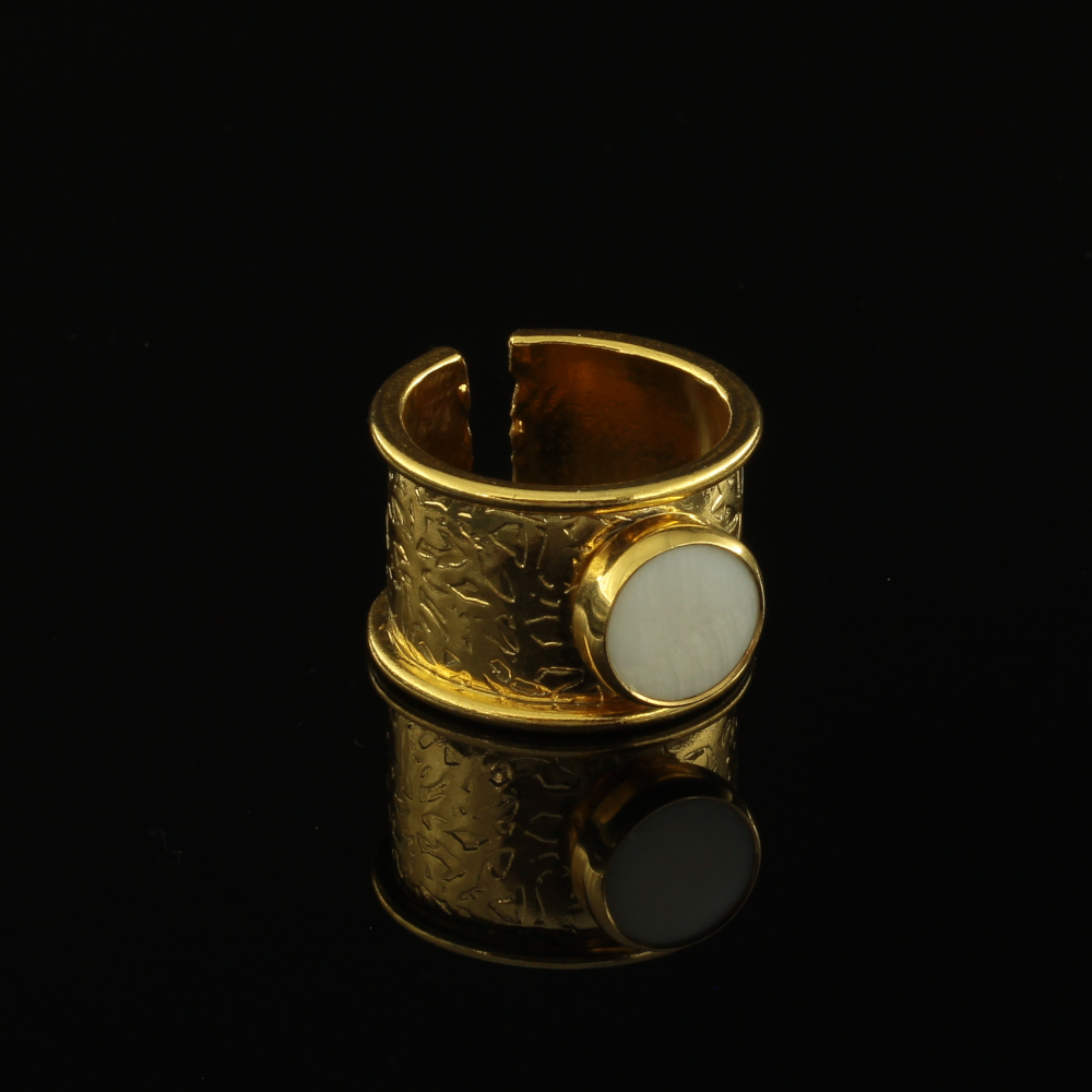 Handmade Carved Ring 24K Gold Finish with Mother of Pearl (Ivory) | inspired.jewelry