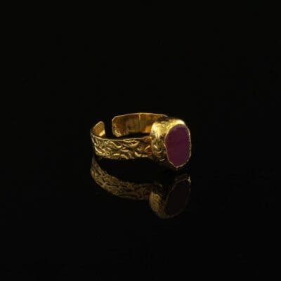Handmade Carved Ring with Irregular Amethyst Natural Stone | inspired.jewelry