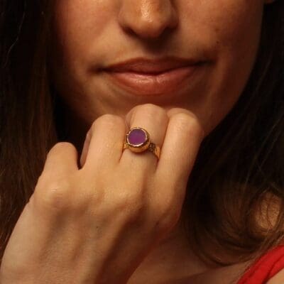 Handmade Carved Ring with Irregular Amethyst Natural Stone | inspired.jewelry