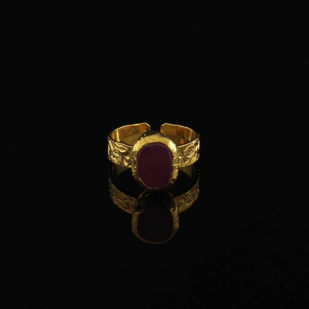 Handmade Carved Ring with Irregular Amethyst Natural Stone | inspired.jewelry