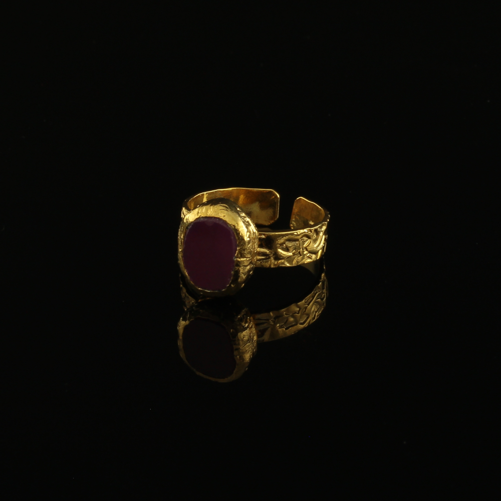 Handmade Carved Ring with Irregular Amethyst Natural Stone | inspired.jewelry