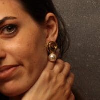 Handmade Forged Earrings with Pearl Gold Plated Glossy | inspired.jewelry
