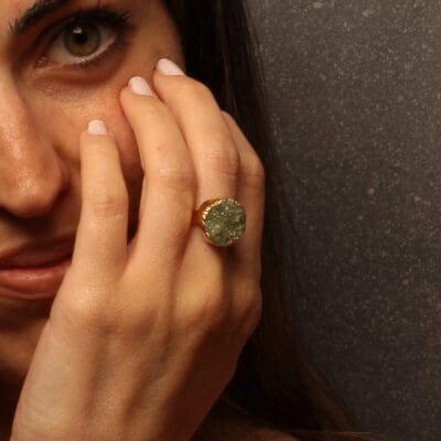 Handmade Ring with Green Agate Chips | inspired.jewelry